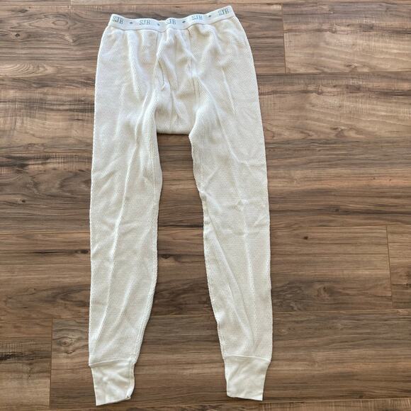 VTG St Johns Bay Thermal Long John Pants Mens M Cream Cotton Waffle Knit USA - Picture 1 of 8